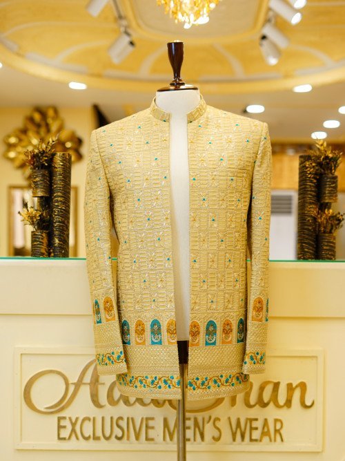 Embroidered Open Front Prince Coat for Groom