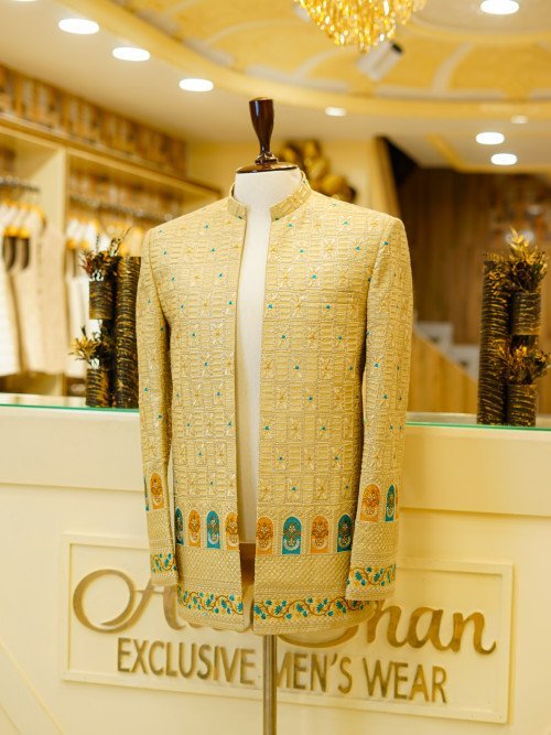 Embroidered Open Front Prince Coat for Groom