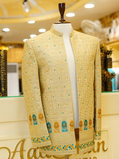 Embroidered Open Front Prince Coat for Groom