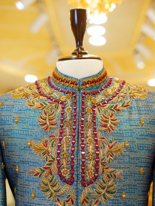 Mirror & Embroidery Work Prince Coat for Men