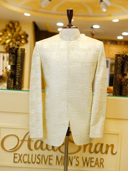 Fully Embroidered Prince Coat for Groom – Timeless Royal Elegance in white