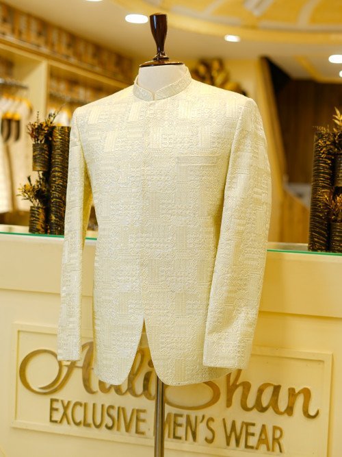 Fully Embroidered Prince Coat for Groom – Timeless Royal Elegance in white
