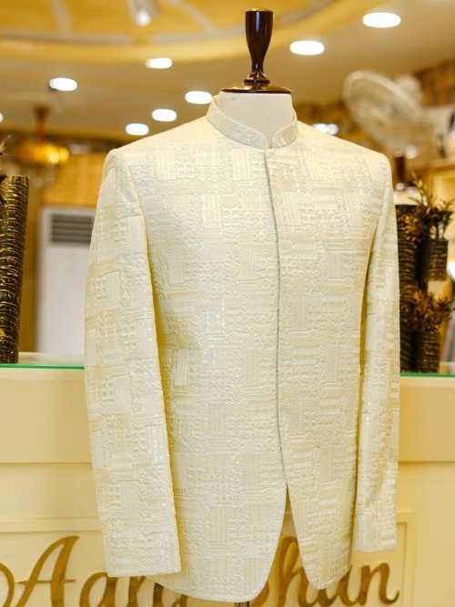 Fully Embroidered Prince Coat for Groom – Timeless Royal Elegance in white