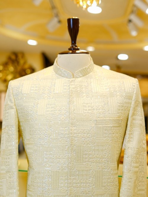 Fully Embroidered Prince Coat for Groom – Timeless Royal Elegance in white