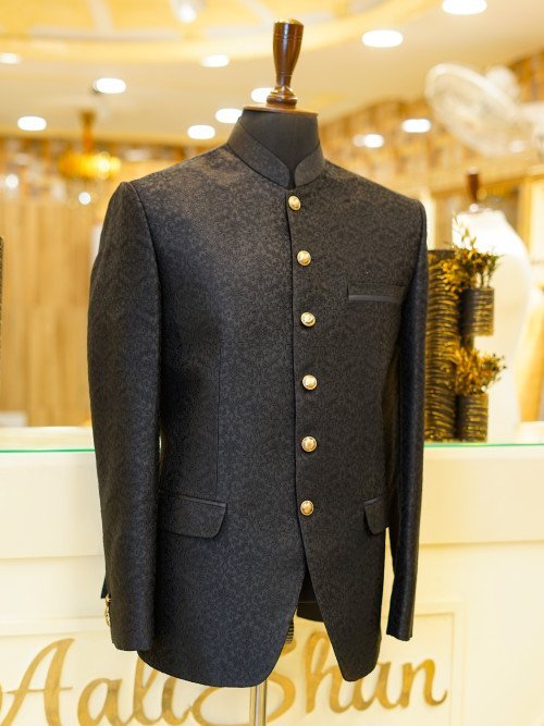 Custom-Made Fully Embroidered Black Prince Coat for Groom Bold & Regal
