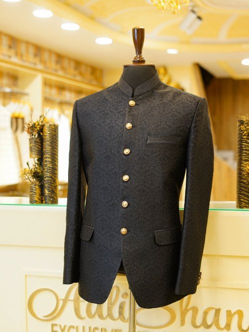 Custom-Made Fully Embroidered Black Prince Coat for Groom Bold & Regal