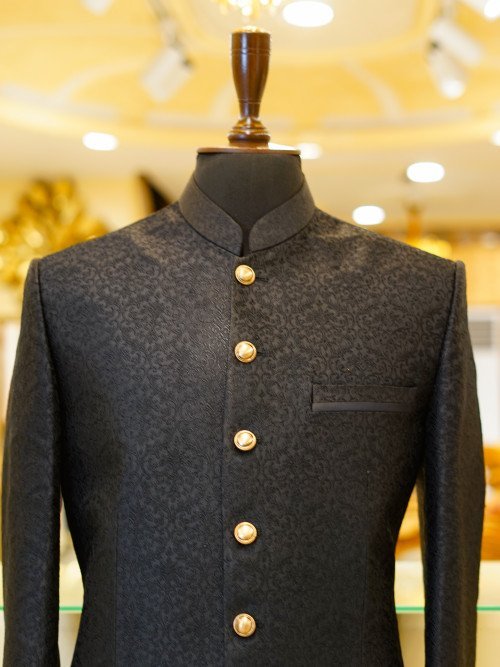 Custom-Made Fully Embroidered Black Prince Coat for Groom Bold & Regal