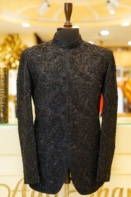 Black Prince Coat with Handmade Full Embroidery – Regal & Refined