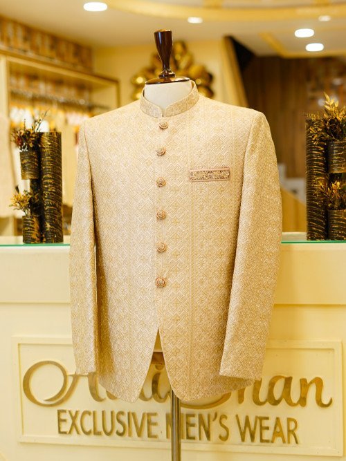 Skin Tone Prince Coat with Full Embroidery – Subtle Elegance & Royalty