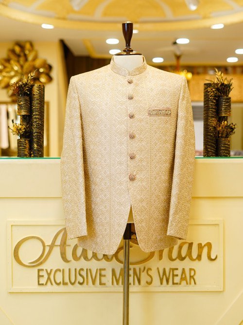 Skin Tone Prince Coat with Full Embroidery – Subtle Elegance & Royalty