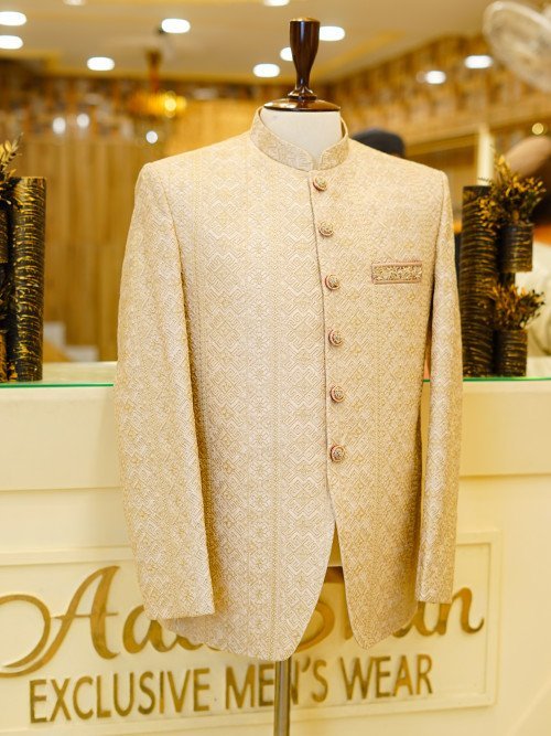 Skin Tone Prince Coat with Full Embroidery – Subtle Elegance & Royalty