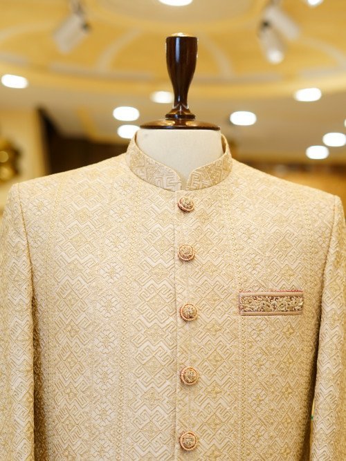 Skin Tone Prince Coat with Full Embroidery – Subtle Elegance & Royalty