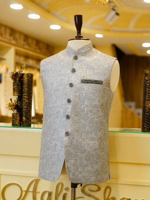 Grey Styling Waistcoat with Elegant Embroidery