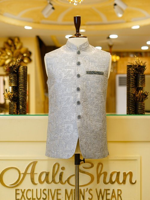 Grey Styling Waistcoat with Elegant Embroidery