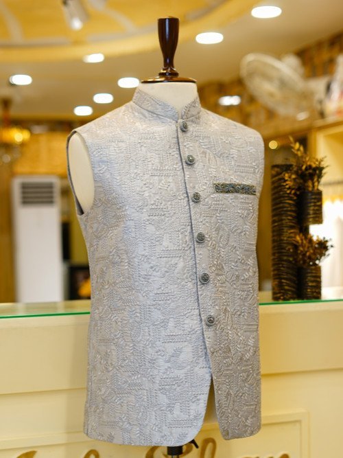 Grey Styling Waistcoat with Elegant Embroidery