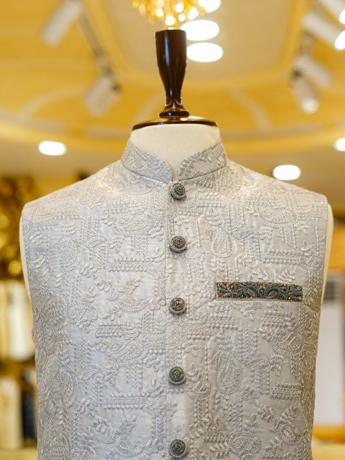 Grey Styling Waistcoat with Elegant Embroidery