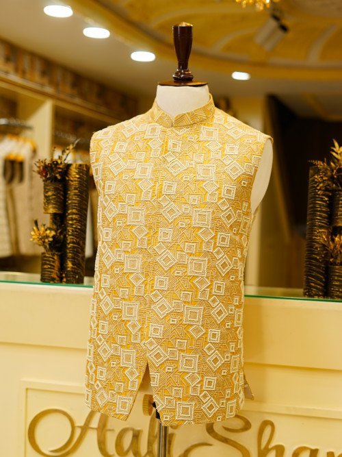 Yellow Styling Waistcoat with Full Embroidery