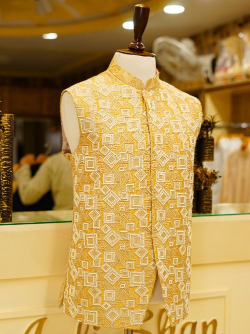 Yellow Styling Waistcoat with Full Embroidery