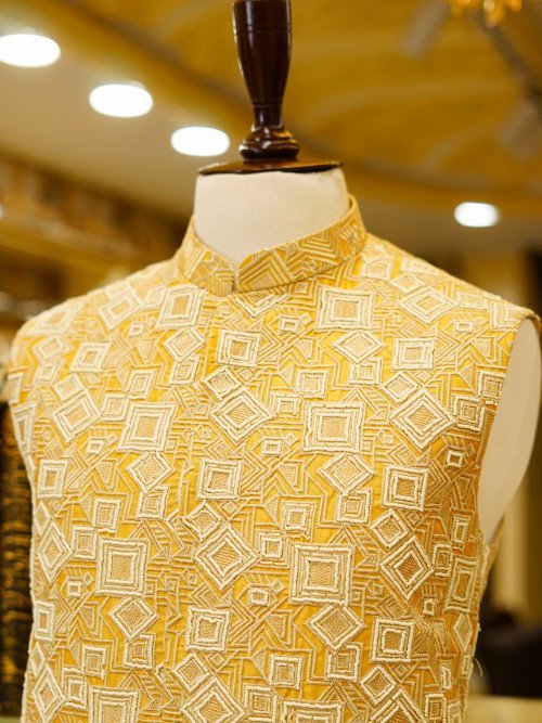 Yellow Styling Waistcoat with Full Embroidery