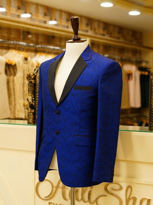 Bold Blue Printed 3-Piece Suit for Men – Standout Style