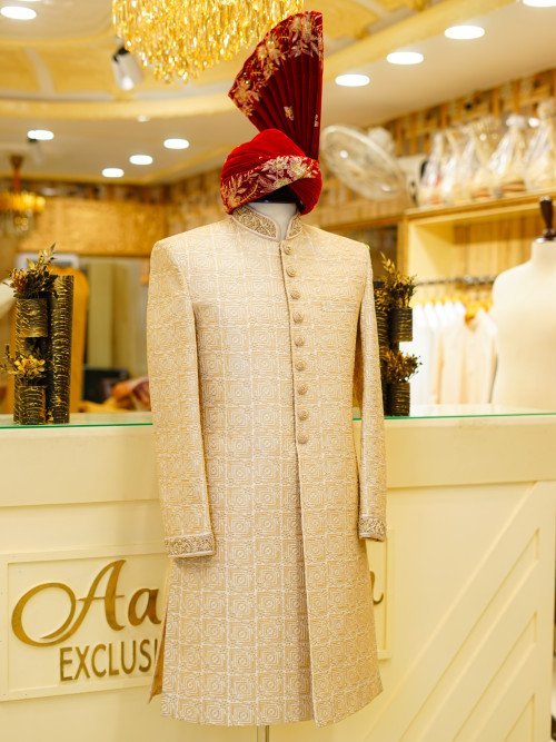 Regal Sherwani with Kulla – Timeless Wedding Elegance