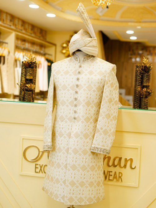Classic Sherwani with Kulla – Embroidered Wedding Elegance