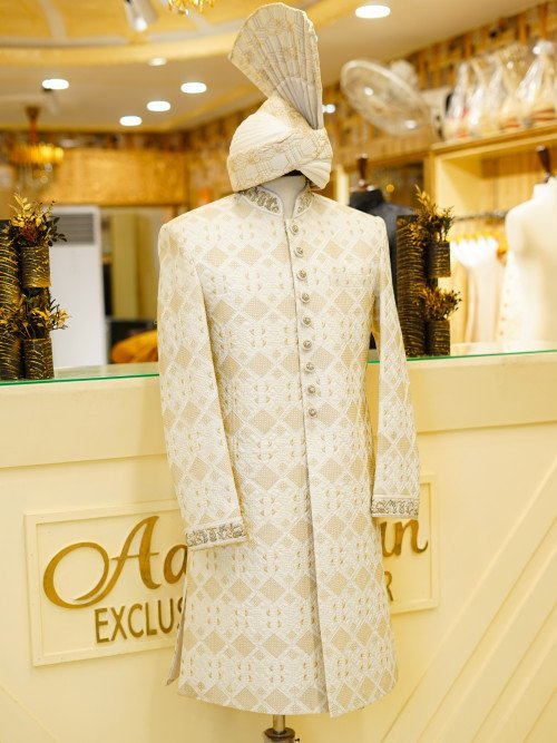Classic Sherwani with Kulla – Embroidered Wedding Elegance