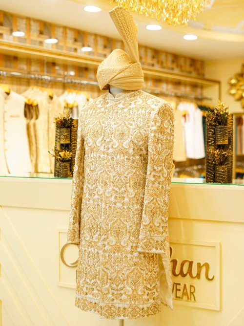 Fully Handcrafted Sherwani with Kulla – Exquisite Embroidery Masterpiece
