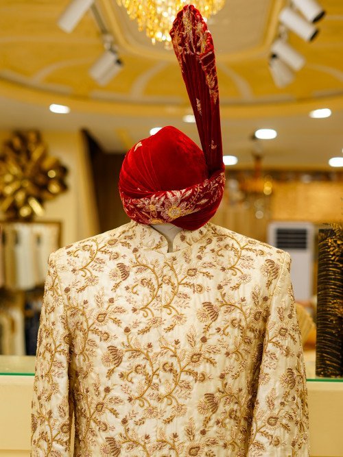 Premium Skin-Styled Sherwani with Kulla Full Handmade Embroidery & Finest Quality