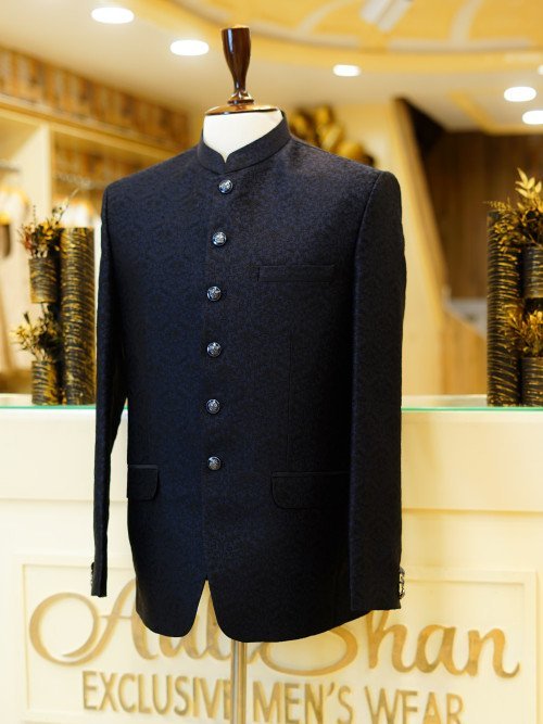 Majestic Black Men's Prince Coat with Full Embroidery – Handcrafted Royal Ethnic Wear for Weddings, Receptions & Formal Celebrations