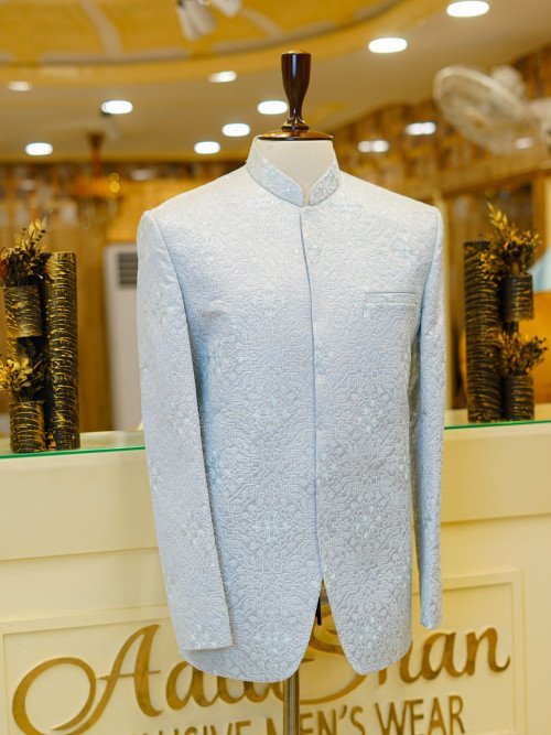 Light Frozi Silk Prince Coat for Men with Delicate Hand Work Embroidery – Elegant Ethnic Wear for Weddings and Festive Occasions