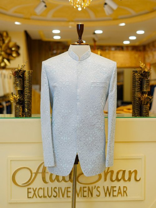 Light Frozi Silk Prince Coat for Men with Delicate Hand Work Embroidery – Elegant Ethnic Wear for Weddings and Festive Occasions