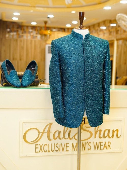 Royal Zink Prince Coat for Men with Matching Formal Shoes – A Stylish Statement for Weddings and Festive Occasions