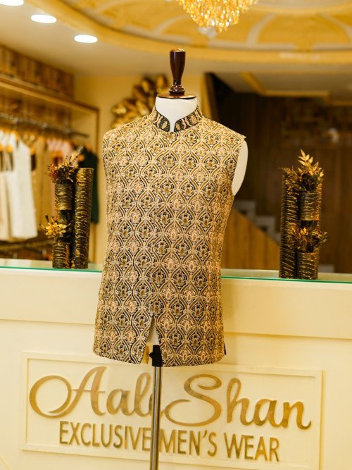 Classic Skin-Black Hand-Embroidered Waistcoat for Men – A Timeless Statement of Grace and Masculinity