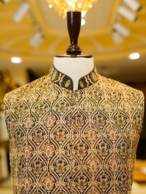 Classic Skin-Black Hand-Embroidered Waistcoat for Men – A Timeless Statement of Grace and Masculinity