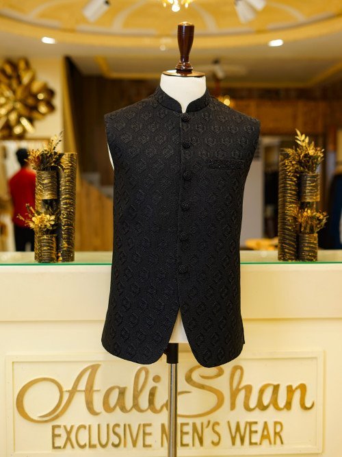 Majestic Black Embroidered Waistcoat for Men – A Statement of Power, Elegance, and Refined Tradition