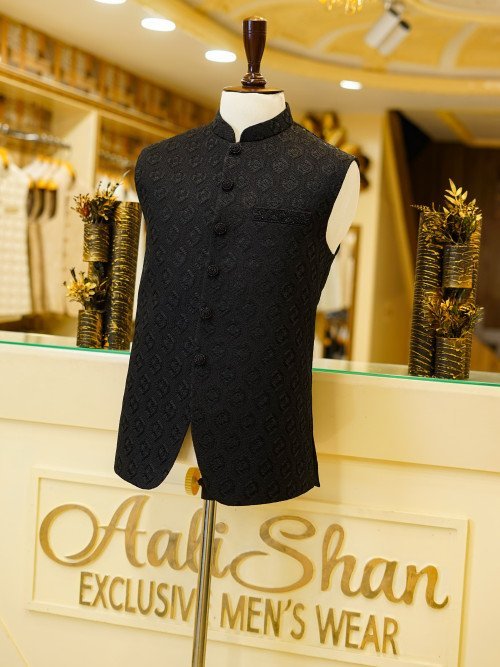 Majestic Black Embroidered Waistcoat for Men – A Statement of Power, Elegance, and Refined Tradition