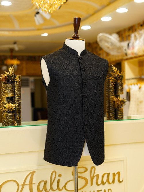 Majestic Black Embroidered Waistcoat for Men – A Statement of Power, Elegance, and Refined Tradition