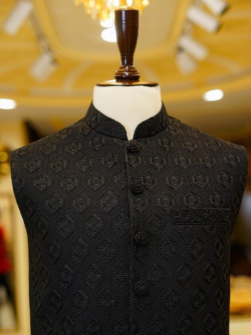 Majestic Black Embroidered Waistcoat for Men – A Statement of Power, Elegance, and Refined Tradition