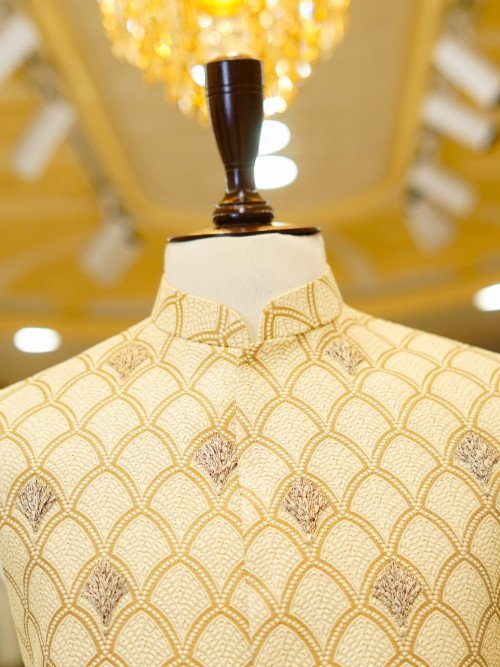 Graceful Skin-Toned Embroidered Waistcoat for Men – A Subtle Expression of Elegance and Traditional Craft
