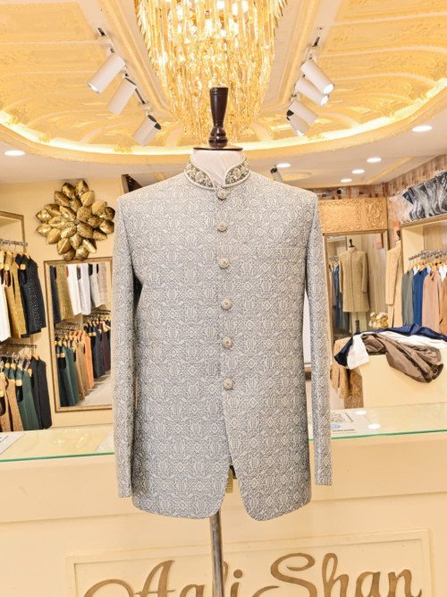 Elegant Prince Coat for Men in Gray Styling with Premium Quality Embroidery