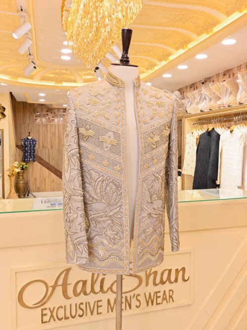 Open Gala Prince Coat for Men with Exquisite Hand Work Embroidery
