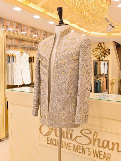 Open Gala Prince Coat for Men with Exquisite Hand Work Embroidery