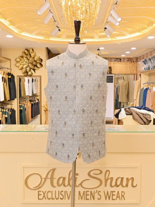 Waistcoat with Elegant Embroidery in Premium Quality Fabric – Gray Styling