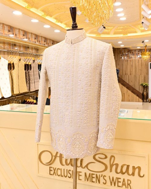 White Prince Coat for Men with Premium Hand Work Embroidery