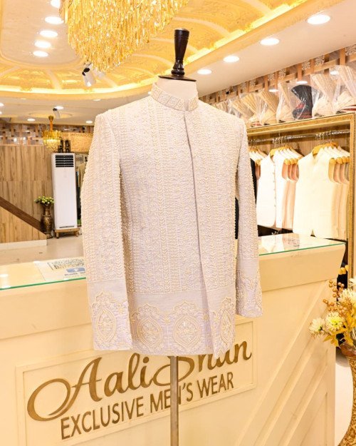 White Prince Coat for Men with Premium Hand Work Embroidery