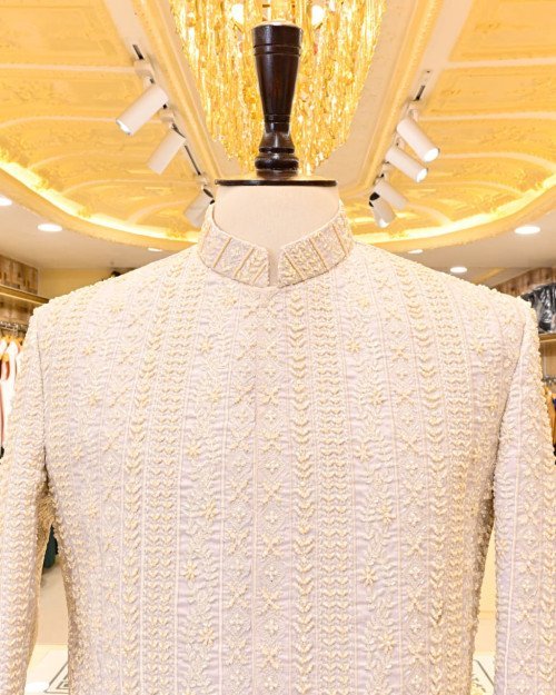 White Prince Coat for Men with Premium Hand Work Embroidery
