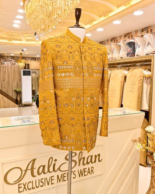 Mehndi Night Prince Coat for Men with Elegant Hand Work Embroidery