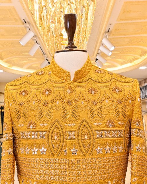 Mehndi Night Prince Coat for Men with Elegant Hand Work Embroidery