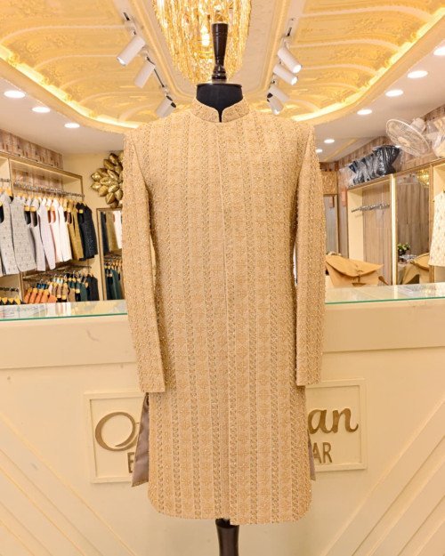 Sherwani For Men in Skin Styling with Elegant Hand Work Embroidery And Premium Stuff